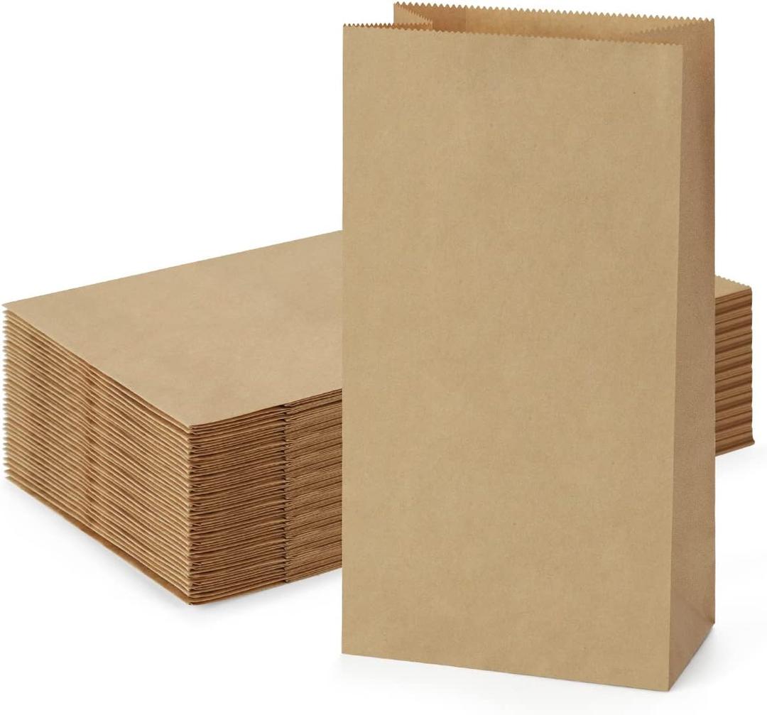 SHOPDAY 100 Pack Brown Kraft Paper Lunch Bags, 4lb Capacity, 5x2.95x9.45 Inches, Fold Top, Disposable, Brown