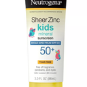 Neutrogena Kids Mineral Sunscreen Sheer Zinc Oxide Lotion, Broad Spectrum SPF 50 with UVA/UVB Protection, Water Resistant for 80 Minutes, Fragrance and Tear Free, 3 FL OZ