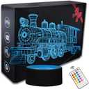 Train Night Light, 16 Color 3D LED Night Lamp for Boys - Trains Themed Bedroom Lamps, Optical Illusion Lamp with Remote Control, Perfect for Kids' Room Dcor, Cool Gifts for Train Lovers