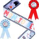 Vintage Racing Car Mom and Dad to Be Corsage Pin Set - Baby Shower Favors Include Race Maternity Sash for Pregnancy Photo Props and Photography
