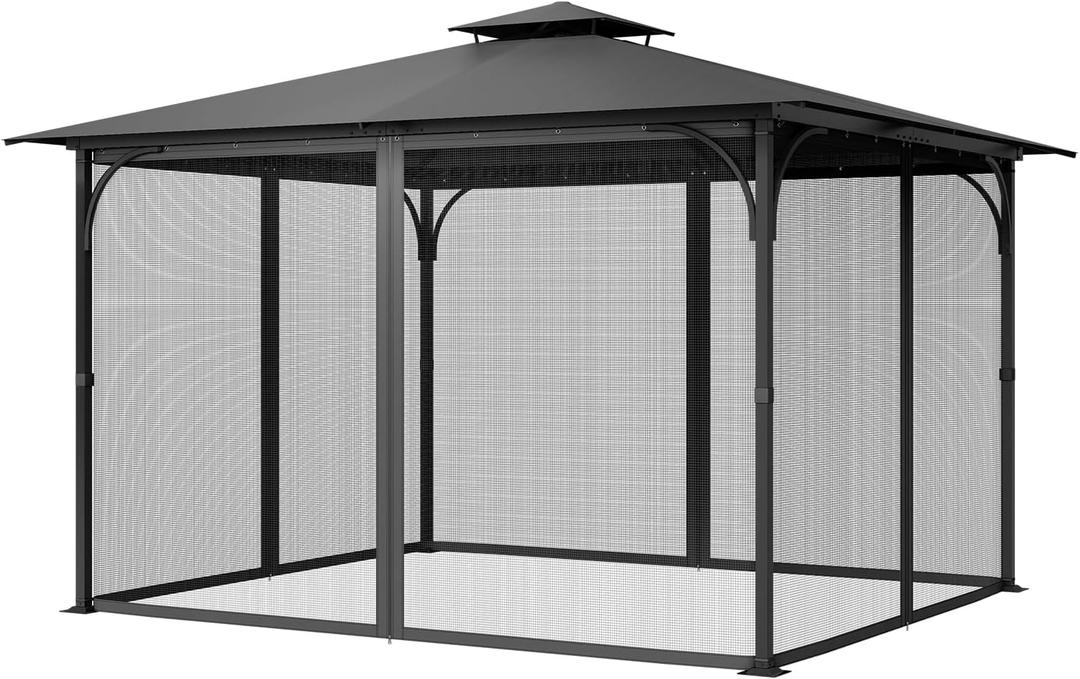 VEVOR Gazebo Netting Replacement, Fit Most 10 x 13 x 6.8 FT Gazebo Curtain, Outdoor Garden Net, 4-Panel Sidewall Mesh Net, Patio Midge Netting with Double Zipper, Canopy Screen (Netting Only) (Black)