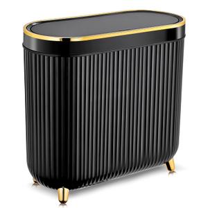 Bathroom Trash Can with Lid 3.1 Gallon Narrow Trash Can Small Plastic Trash Bin 12 Liter Rectangular Plastic Garbage Can with Press Type Lid for Bedroom Bathroom (Blackwhite)