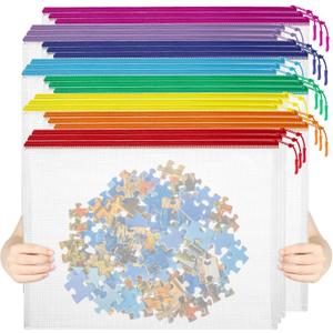 24pcs Mesh Zipper Pouch File Bags Puzzle Storage Bags, A3 17x12 Inches Large Reusable Zipper Pouches for Organizing Classroom Board Game Organization (8 Colors)