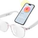 Smart Glasses for Women, Clear Frame Blue Light Glasses, Magnetic Charging, Open-Ear Design, Voice Assistant, Bluetooth Glasses with Speakers, Audio Eyeglasses for Working Gaming (GS03-C) (White)