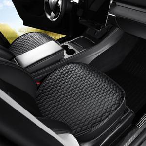 SanQing 2PCS Car Seat Cover Luxury Napa Leather Front Seat Covers for Tesla Model Y 2023-2024 Car Seat Bottom,Heavy Duty Seat Cushion Protector Without Backrest (Leather Black Front, Model Y)