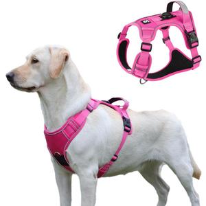 Pink Dog Harness with Airtag Holder, No-Pull Tactical Service Dogs Vest with Handle, Escape Proof Freedom Outdoor Easy Walk Jacket with Back Front Clip for Small Medium Large Breeds, M