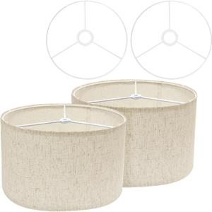 Drum Lamp Shades (Spider Fitter & E27/E26/E14 Fitter) for Table Lamps 13" Top x 13" Bottom x 9.8" High Linen Lampshade Set of 2 Lamp Shade for Floor Lamps Bedside Lamps, Linen, Assembly Required