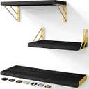 BAYKA Rustic Wood Floating Wall Shelves, Wall Mount Storage Organizer for Bedroom, Living Room, Kitchen, Bathroom & Office (Black Gold, Set of 3)
