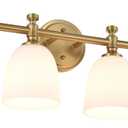 Gold Bathroom Vanity Light, 4-Light Bathroom Light Fixtures Over Mirror, Traditional Vanity Lights for Living Room, Milk White Bell Glass Shades, Standard E26 Base, Aged Brass