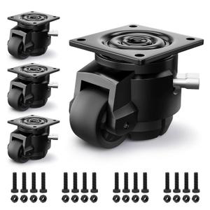 Leveling Casters Heavy Duty with Upgraded Ratchet Handle Design, Adjustable Retractable Casters Set of 4, Swivel Industrial Castor Wheels for Workbench (80F, 4400 Lbs Capacity, Black)