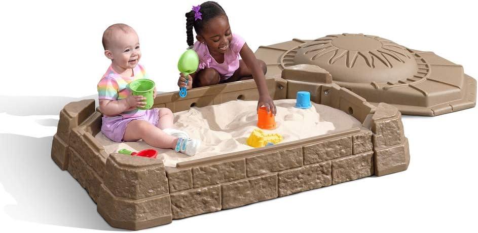 Step2 Naturally Playful Sandbox II, Kids Sand Activity Sensory Play Pit, Summer Outdoor Toys, 7 Piece Water Toy Accessories, for Toddlers 1+ Years Old