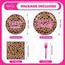 96Pcs Leopard Print Party Supplies Hot Pink Cheetah Print Plates and Napkins Tableware Sets Animal Jungle Safari Birthday Decorations for Safari Animal Leopard Theme Baby Shower Party Serves 24