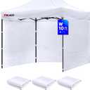 Instant Canopy SunWall for 1010ft Pop Up Canopy,Canopy Tent with Sidewalls 210D Oxford Fabric with Waterproof 99% UV Protection,Commercial Canopy/Suits Pop up Tent. (White, 3 Sidewall 10x10)
