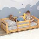 Ocodile Toddler Bed with Rails | Low Montessori Floor Bed Frame for Kids | Standard Crib Size Wooden Frame for Independent Toddlers 1-3 - Varnished