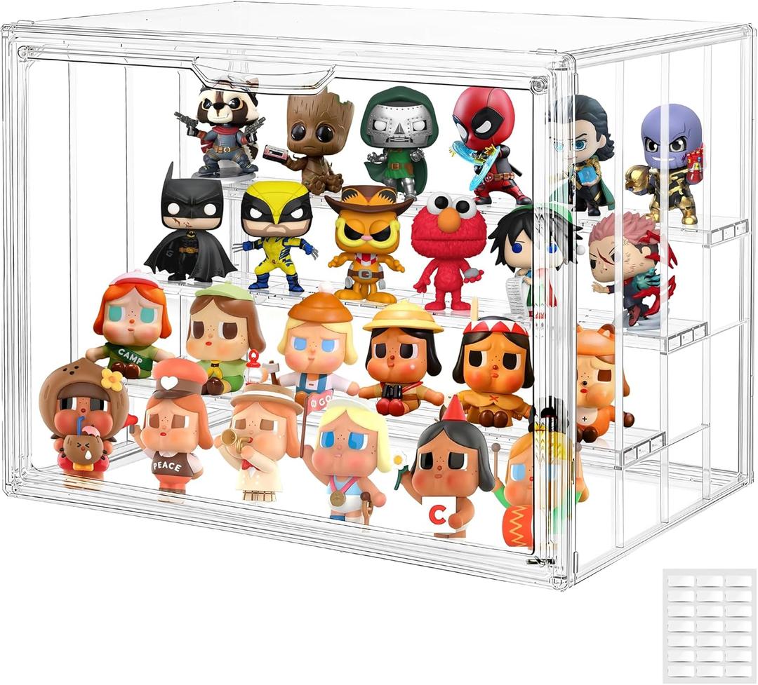 Acrylic Clear Display Case for Collectibles, 4 Layer Adjustable Figure Display Case with Magnetic Door, Large Stackable Showcase Display Box for Figures (Large 1-Pack)