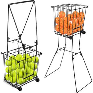 Portable Pickleball Tennis Ball Collector with Wheel, 90 Tennis Balls Capacity, Pickleball Retriever Basket Carrier Gatherer Picker Hopper Container