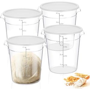 Suclain 4 Pcs 4 Qt Food Storage Container Bucket with Lids Clear Proofing Containers for Dough Rise Bread with Scale Handle Round Flour Commercial Storage Bucket for Home Restaurant Food (White)