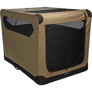 Amazon Basics Portable Folding Soft Dog Crate, Double Door, Collapsible Travel Kennel, Easy to Set Up, Sturdy, Secure, XL 42" x 31" x 31", Tan