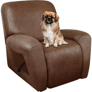 ANARACHON Recliner Chair Covers Leather Like, 4 Pieces Recliner Cover, Furniture Protector - Washable Soft Sofa Slipcover for Pets Kids (Brown) (1 Seater)