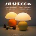 Cute Small Mushroom Lamp, PE Lampshade, Ceramic Base, Adjustable Light Color and Brightness with Power-Off Memory, Safe USB Powered, LED Mushroom Light for Bedroom Living Room (Orange)