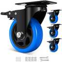 4 Inch Swivel Casters Set of 4, 1800 Lbs Heavy Duty Caster Wheels, Dual-Locking Castors with Brake, No Noise Top Plate Wheels for Furniture, Workbench and Carts (Free Hardware Kits)