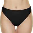 Annbon Women's High Cut Bikini Bottoms Mid Rise Tankini Swimsuit Bottom (Large, Black)