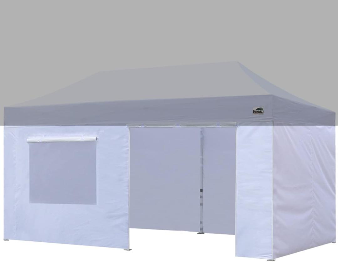 Eurmax USA Full Zippered Walls for 10 x 20 Easy Pop Up Canopy Tent,Enclosure Sidewall Kit with Roller Up Mesh Window and Door 4 Walls ONLY,NOT Including Frame and TopWhite