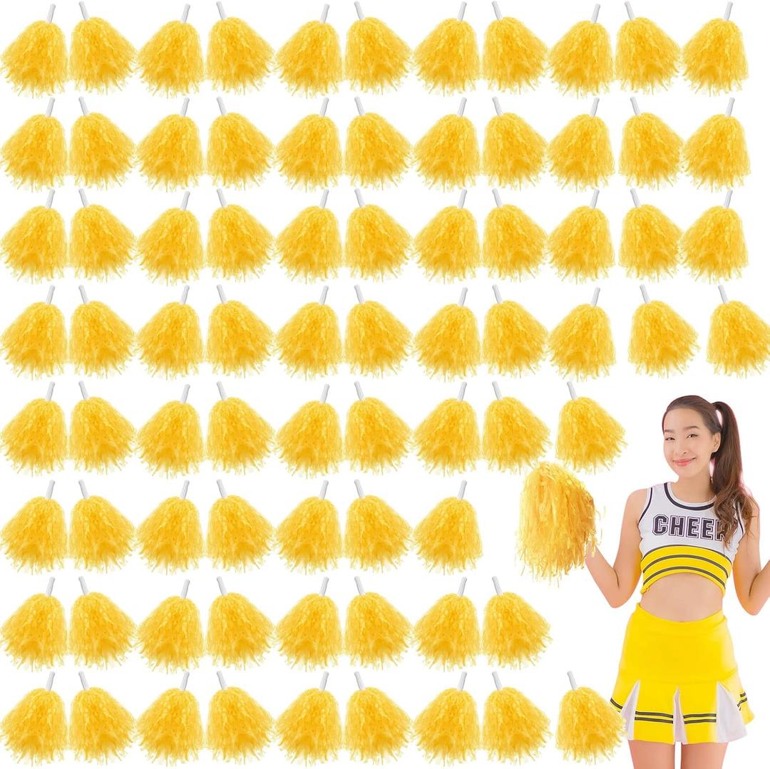 Meooeck 80 Pcs Cheerleading Pom Poms Sports Dance Spirit Cheer Pompoms with Handles Plastic Cheerleader Stuff for Sport Game Gymnastics Football Basketball Sports Team Dance Club Party