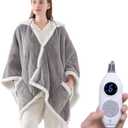 Westinghouse Wearable Heated Throw Blanket, Electric Heated Wrap Poncho Shawl with Pockets, 6 Heating Levels & 2 to 10 Hours Time Settings, 50 x 60 Inch, Light Grey
