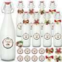 DoubleFill 8 Set Christmas Coquito Swing Top Glass Bottles 16 oz for Vanilla Extract Homemade Clear Flip Top Bottles with Airtight Cap Lids Labels for Home Brewing Coquito Beverages Liqueur(Round)