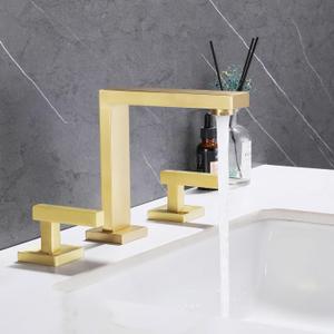 Brushed Gold Bathroom Sink Faucet 3-Hole,8-inch Widespread Bath Vanity Faucet with Overflow Pop Up Drain,2-Handle 304 Stainless Steel Touch On Faucets
