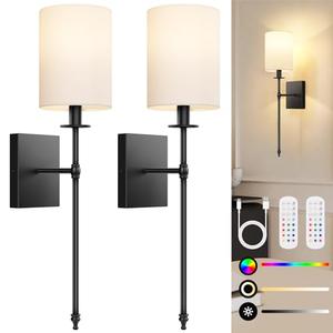 Battery Operated Wall Sconces Set of 2, Rechargeable Sconces with Remote
