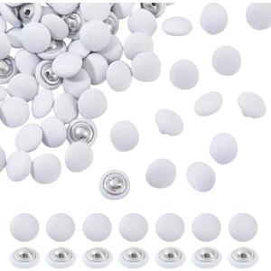 NBEADS 100 Pcs Fabric Covered Button, 10mm White Fabric Metal Shank Buttons 1-Hole Fabric Cloth Covered Round Buttons Crafting Sewing Shank Buttons for Clothes DIY Project Scrapbooking Decorations