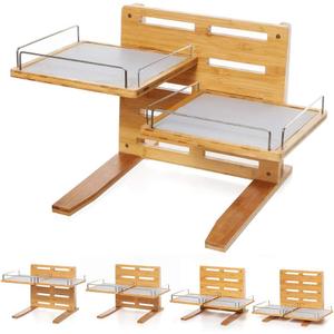 FOREYY Adjustable Raised Dog Bowls,Bamboo Elevated Feeder Stand with Non-Skid Feet for Food and Water,5 Level Wooden Pet Dining Table Comfort Feeding Station for Medium Large Big Dogs, Tan