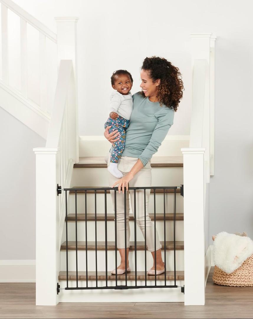 Regalo Safety 24"-40.5" Extra Wide Baby Gate for Stairs & Hallways, Hardware Mounted 2-in-1 Stair Gate for Babies, Toddlers, & Pets, Black