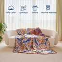 Boho Throw Blanket - 100% Cotton Ultra Soft Muslin Spring Blanket, 50"x60" Lightweight Floral Bird Framhouse Bedding Blanket for Bed, All Season Blue Bohemian Bedroom Home Decor Quilt