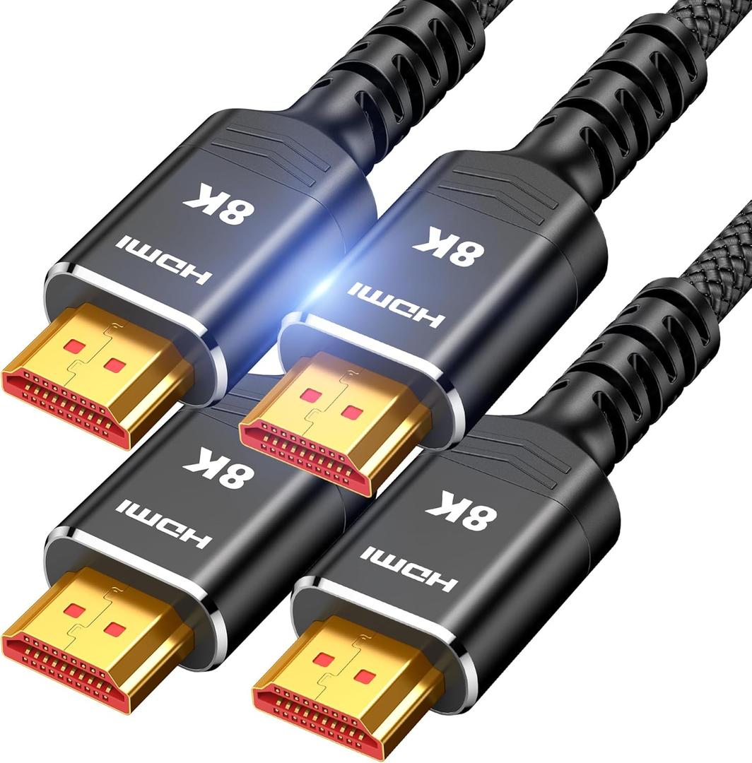 Highwings 8K 10K HDMI 2.1 Cable 6.6FT/2M 2-Pack, Certified Ultra High Speed HDMI Cable Braided Cord-4K@120Hz 8K@60Hz, DTS:X, HDCP 2.2 & 2.3, HDR 10 Compatible with Roku TV/PS5/HDTV/Blu-ray (6.6 feet, Black)