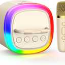 Kids Karaoke Machine, Mini Bluetooth Speaker with Microphone for Singing Home Party, Christmas Halloween Kids Birthday Easter Gifts Toys for Girls Boys 3-12+ Years Old (Beige 1 Mic)