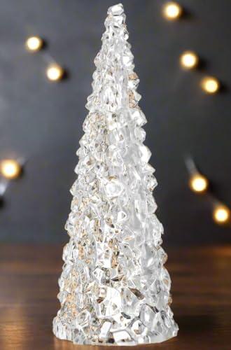12 Inch Clear Acrylic Christmas Cone Tree, Faux Cut Glass Look, Faceted Style Spanning Christmas Cone Tree