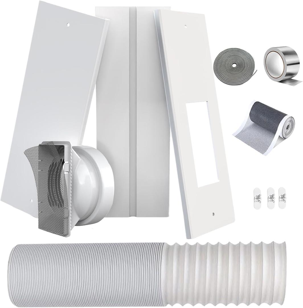 Portable AC Window Kit+Ac Vent Hose for Double-Hung/Small Sliding Windows 26-47Adjustable With 5.1/5.9" Universal Coupler&2 Weather Strippings Fit LG/Hisense/Hair etc Portable ac Window Seal Kit