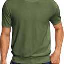 Mens Short Sleeve Knit T-Shirts Crew Neck Slim Fit Stretch Pullover Sweater Casual Solid Basic Knitwear L