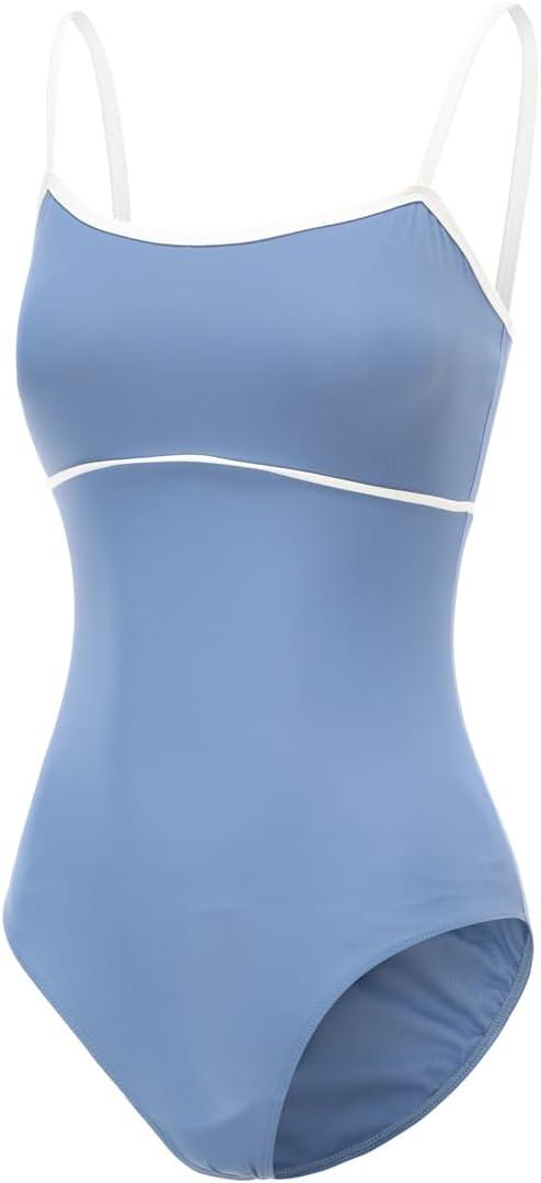 Women's Camisole Leotard with Adjustable Straps for Ballet Dance Leotards (Medium, Dragonfly Blue/White Line)