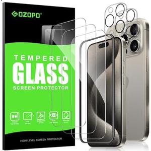 Pack of 9 GOZOPO for iPhone 15 Pro (6.1 inch), 3 Screen Protector + 2 Lens Protector, with Easy Installation Tool, HD Clear, 9H Hardness, No Bubbles