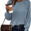 KIRUNDO Long Sleeve Shirts For Women 2025 Fall Trendy Textured Knit Going Out Tops Casual Dressy Crewneck Work Blouse Tunic (Large, Dusty Blue)