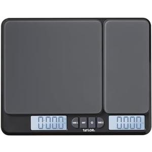Taylor Dual Platform Food Kitchen Scale, Digital Grams and Ounces for Weight Loss, Baking, Cooking, Meal Prep, Spices, and Coffee, Backlit Display, Glass Platforms, 15lb, and 16oz Capacity, Black