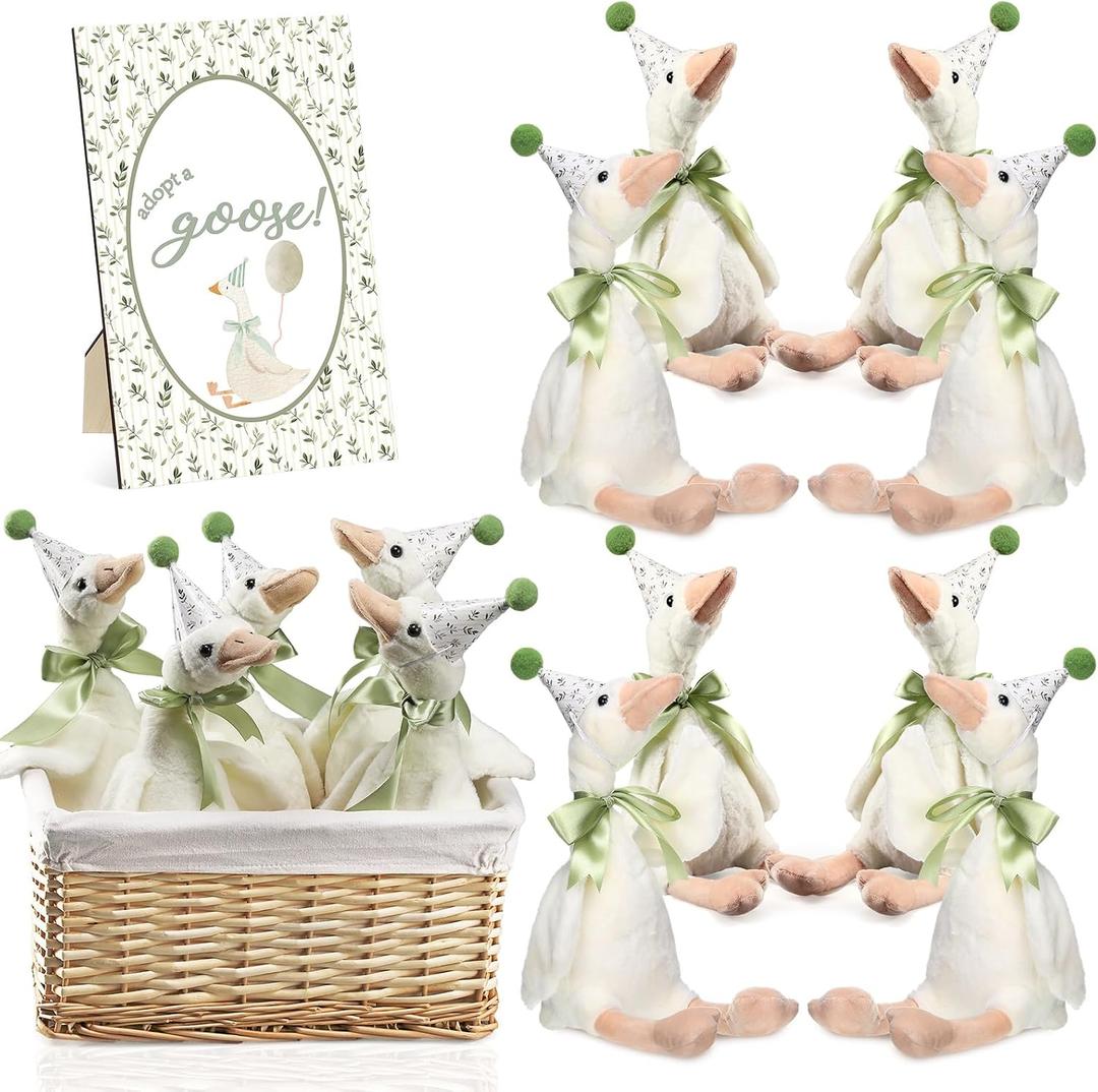 Blueweenly 8 Sets One Silly Goose Birthday Decoration 15.7 Inch Soft Silly Goose Stuffed Animal Hat with Wood Table Decor for Birthday Party Decoration