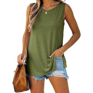 Imily Bela Womens Loose Fit Casual Flowy Tank Tops Crewneck Trendy Sleeveless Side Split Summer Tops Clothes Outfits 2025 L