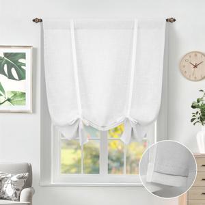 DriftAway Double Layer Linen Blackout Tie Up Curtains Thermal Insulated Fully Lined Balloon Roman Shade Bathroom Window Adjustable Rod Pocket for Small Window 45 Inch by 63 Inch White
