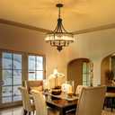 Modern Black Crystal Chandelier,5-Light Farmhouse Dining Room Light Fixture Over Table Adjustable Height Hanging Industrial Pendant Lights Kitchen Island,Living Room Kitchen Island Entryway, 20"