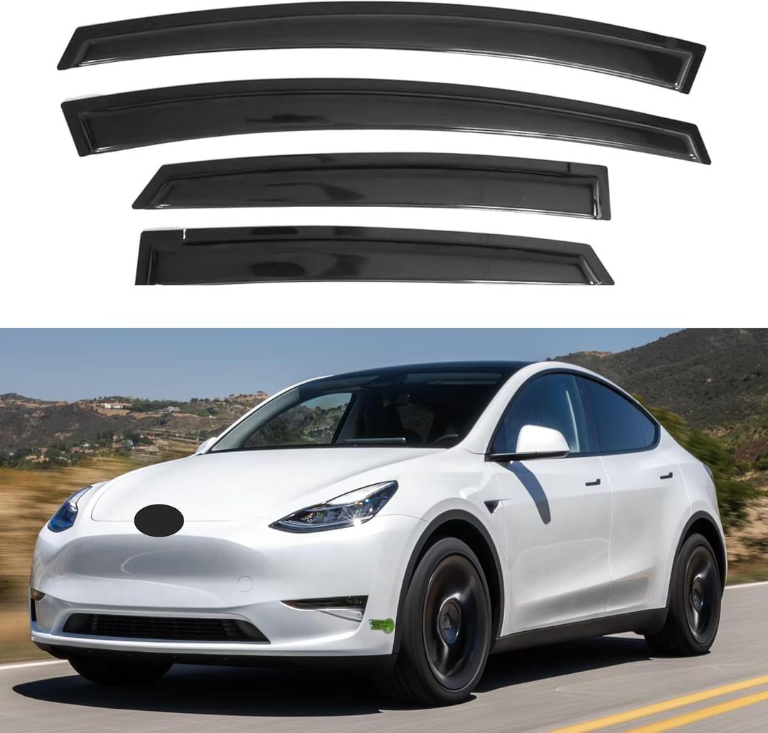 IG Window Visors Fit for 2020-2025 Tesla Model Y, Out-Channel Rain Guards Vent Wind Deflectors 4PC, Car Accessories for 20-25 Tesla Model Y